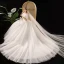 Schlicht Ivory / Creme Durchsichtige Brautkleider / Hochzeitskleider 2019 Ballkleid Eckiger Ausschnitt 1/2 Ärmel Rückenfreies Stoffgürtel Kathedrale Schleppe Rüschen