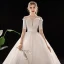 Schlicht Ivory / Creme Durchsichtige Brautkleider / Hochzeitskleider 2019 Ballkleid Eckiger Ausschnitt 1/2 Ärmel Rückenfreies Stoffgürtel Kathedrale Schleppe Rüschen