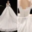 Schlicht Ivory / Creme Durchsichtige Brautkleider / Hochzeitskleider 2019 Ballkleid Eckiger Ausschnitt 1/2 Ärmel Rückenfreies Stoffgürtel Kathedrale Schleppe Rüschen