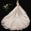 Schöne Champagner Brautkleider / Hochzeitskleider 2019 A Linie Off Shoulder Geschwollenes Kurze Ärmel Rückenfreies Applikationen Spitze Pailletten Perlenstickerei Kathedrale Schleppe Rüschen