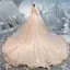 Luxe Champagne Transparentes Robe De Mariée 2019 Robe Boule Encolure Dégagée 3/4 Manches Dos Nu Paillettes Perlage Glitter Tulle Royal Train Volants