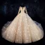 Luxe Champagne Transparentes Robe De Mariée 2019 Robe Boule Encolure Dégagée 3/4 Manches Dos Nu Paillettes Perlage Glitter Tulle Royal Train Volants