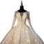 Luxe Champagne Transparentes Robe De Mariée 2019 Robe Boule Encolure Dégagée 3/4 Manches Dos Nu Paillettes Perlage Glitter Tulle Royal Train Volants