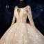 Luxe Champagne Transparentes Robe De Mariée 2019 Robe Boule Encolure Dégagée 3/4 Manches Dos Nu Paillettes Perlage Glitter Tulle Royal Train Volants
