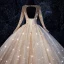 Luxe Champagne Transparentes Robe De Mariée 2019 Robe Boule Encolure Dégagée 3/4 Manches Dos Nu Paillettes Perlage Glitter Tulle Royal Train Volants