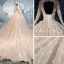 Luxe Champagne Transparentes Robe De Mariée 2019 Robe Boule Encolure Dégagée 3/4 Manches Dos Nu Paillettes Perlage Glitter Tulle Royal Train Volants