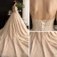 Sparkly See-through Champagne Wedding Dresses 2019 Ball Gown Scoop Neck 3/4 Sleeve Backless Sequins Pearl Beading Glitter Tulle Cathedral Train Ruffle