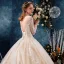 Elegante Doorzichtige Champagne Trouwjurken 2019 Baljurk Vierkante Halslijn Lange Mouwen Ruglooze Appliques Kant Kralen Cathedral Train Ruche