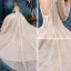 Elegante Doorzichtige Champagne Trouwjurken 2019 Baljurk Vierkante Halslijn Lange Mouwen Ruglooze Appliques Kant Kralen Cathedral Train Ruche