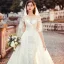 Charmant Transparentes Champagne Robe De Mariée 2019 Princesse Encolure Dégagée 1/2 Manches Dos Nu Appliques En Dentelle Chapel Train Volants