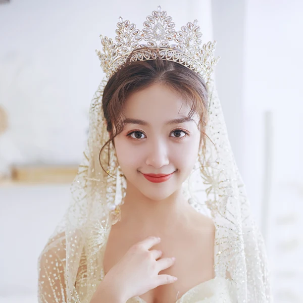 Luxury / Gorgeous Gold Tiara Earrings Wedding Veils Bridal Jewelry 2019 Metal Pearl Rhinestone Wedding Accessories
