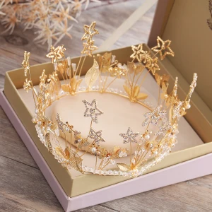 Chic Belle Étoile Faux Diamant Doré Tiare 2019 Accessoire Cheveux Mariage Métal Perlage Cristal Perle Accessorize