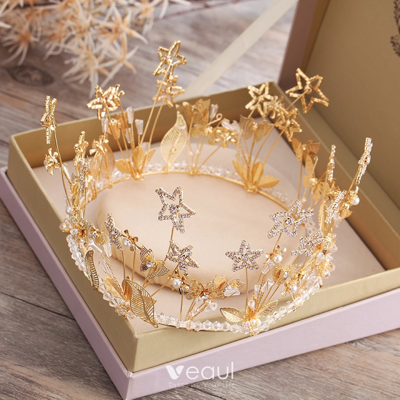 Chic / Beautiful Star Rhinestone Gold Tiara 2019 Bridal Hair Accessories Metal Beading Crystal Pearl Accessories Chic / Beautiful Star Rhinestone Gold Tiara 2019 Bridal Hair Accessories Metal Beading Crystal Pearl Accessories