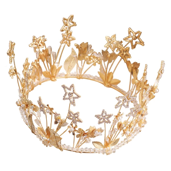 Piękne Gwiazda Rhinestone Złote Tiara 2019 Ozdoby Do Włosów Ślubne Metal Frezowanie Kryształ Perła Akcesoria