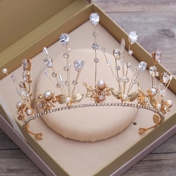 Chic / Beautiful Gold Tiara Earrings Necklace Bridal Jewelry 2019 Metal Crystal Pearl Rhinestone Wedding Accessories