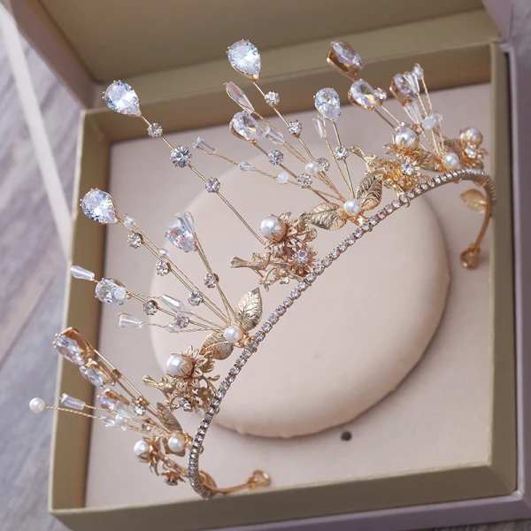 Chic / Beautiful Gold Tiara Earrings Necklace Bridal Jewelry 2019 Metal Crystal Pearl Rhinestone Wedding Accessories