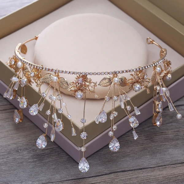 Chic / Beautiful Gold Tiara Earrings Necklace Bridal Jewelry 2019 Metal Crystal Pearl Rhinestone Wedding Accessories