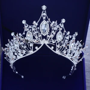 Piękne Srebrny Tiara Metal Frezowanie Kryształ Rhinestone Ozdoby Do Włosów Ślubne 2019
