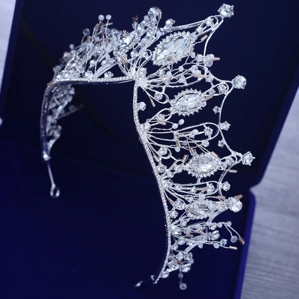 Snygga / Fina Silver Tiara Metall Beading Kristall Rhinestone Brud Huvudbonad 2019