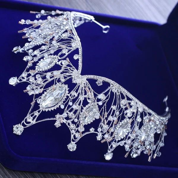Snygga / Fina Silver Tiara Metall Beading Kristall Rhinestone Brud Huvudbonad 2019