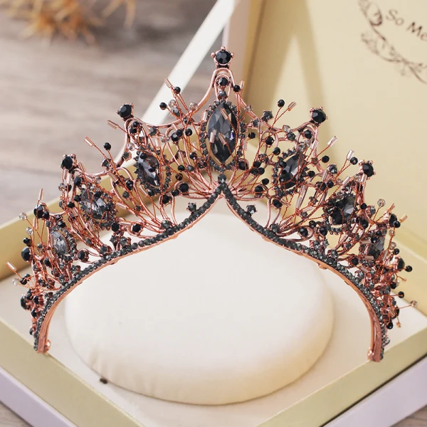Vintage Barokk Svart Tiara Har Tilbehor 2019 Metall Beading Rhinestone Bryllup Tilbehør