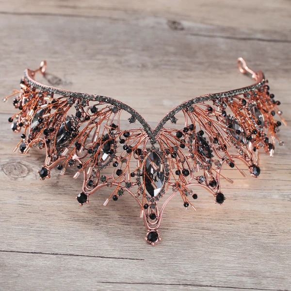 Vintage Barokk Svart Tiara Har Tilbehor 2019 Metall Beading Rhinestone Bryllup Tilbehør