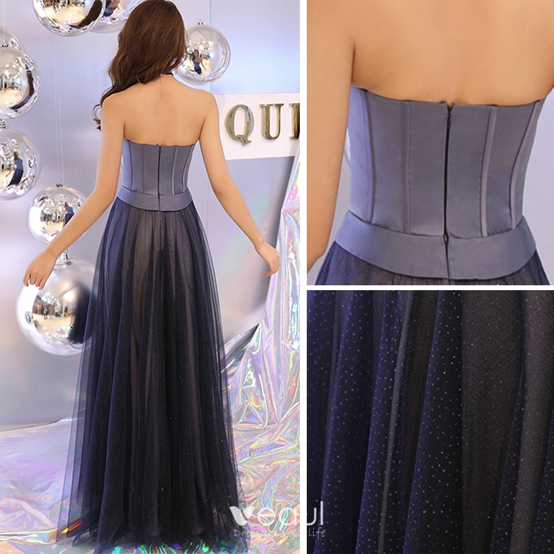 Veaul Elegant Navy Blue Corset Prom Dresses 2019 A Line Princess Sweetheart Sleeveless Glitter