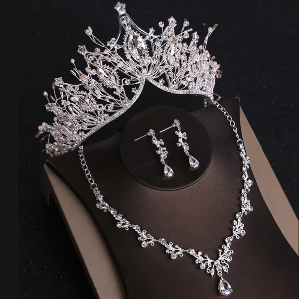 Chic / Beautiful Gold Tiara Earrings Necklace Bridal Jewelry 2019 Metal Rhinestone Beading Wedding Accessories