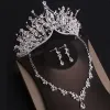 Chic / Belle Doré Tiare Boucles D'Oreilles Un Collier Bijoux Mariage 2019 Métal Faux Diamant Perlage Mariage Accessorize