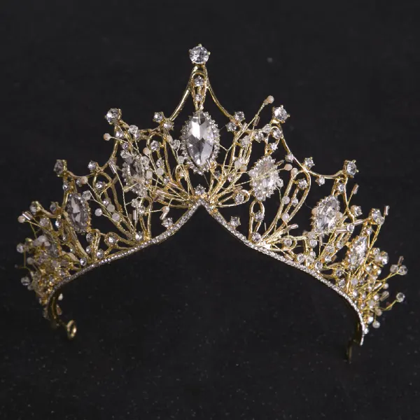Chic / Beautiful Gold Tiara Earrings Necklace Bridal Jewelry 2019 Metal Rhinestone Beading Wedding Accessories