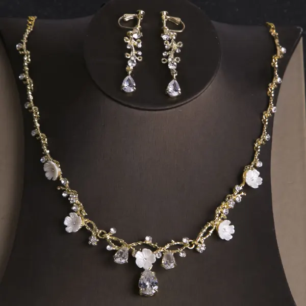 Chic / Beautiful Gold Tiara Earrings Necklace Bridal Jewelry 2019 Metal Rhinestone Beading Wedding Accessories