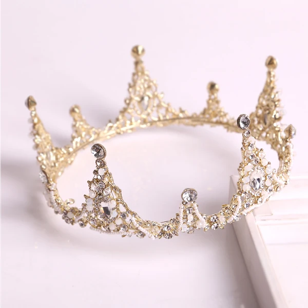 Fine Gull Tiara Halskjede Øredobber Brudesmykker 2019 Metall Beading Krystall Rhinestone Bryllup Tilbehør