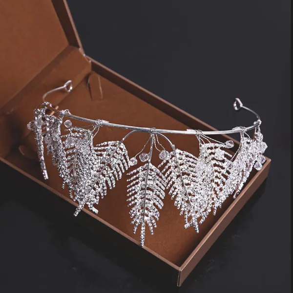 Najpiękniejsze / Ekskluzywne Srebrny Rhinestone Kryształ Tiara 2019 Metal Ozdoby Do Włosów Ślubne