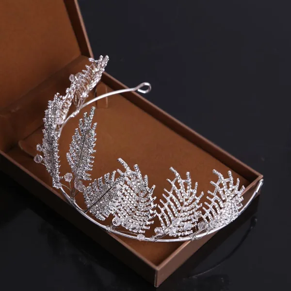 Najpiękniejsze / Ekskluzywne Srebrny Rhinestone Kryształ Tiara 2019 Metal Ozdoby Do Włosów Ślubne