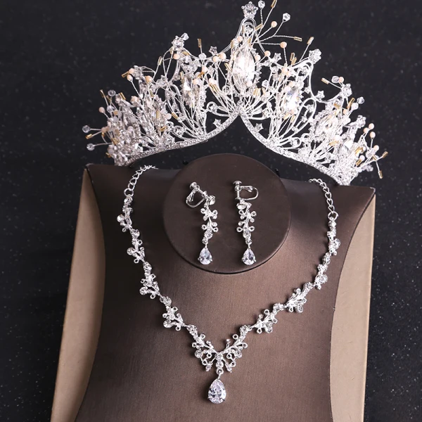 Luxury / Gorgeous Gold Tiara Earrings Necklace Bridal Jewelry 2019 Metal Rhinestone Beading Wedding Accessories
