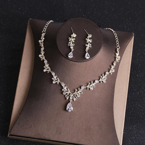 Luxury / Gorgeous Gold Tiara Earrings Necklace Bridal Jewelry 2019 Metal Rhinestone Beading Wedding Accessories