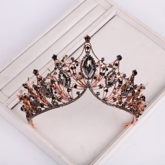 Vintage Retro Baroque Black Tiara 2019 Metal Beading Rhinestone Bridal Hair Accessories