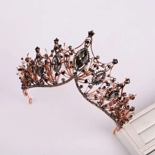 Vintage Barokk Svart Tiara 2019 Metall Beading Rhinestone Har Tilbehor