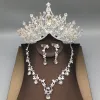Schöne Gold Tiara Halskette Ohrringe Brautschmuck 2019 Metall Perlenstickerei Strass Hochzeit Brautaccessoires