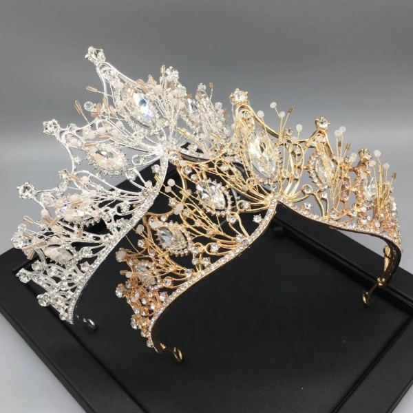 Fine Gull Tiara Halskjede Øredobber Brudesmykker 2019 Metall Beading Rhinestone Bryllup Tilbehør