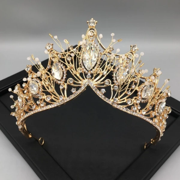 Fine Gull Tiara Halskjede Øredobber Brudesmykker 2019 Metall Beading Rhinestone Bryllup Tilbehør