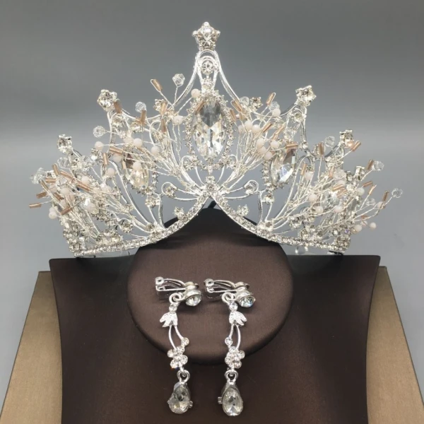 Fine Gull Tiara Halskjede Øredobber Brudesmykker 2019 Metall Beading Rhinestone Bryllup Tilbehør