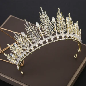 Prisvärd Guld Tiara Brud Huvudbonad 2019 Metall Beading Kristall Pärla Rhinestone Bröllop Tillbehör
