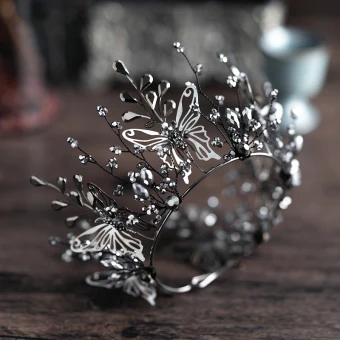 Vintage Retro Baroque Black Bridal Jewelry 2019 Metal Butterfly Tiara Headpieces Tassel Earrings Beading Accessories