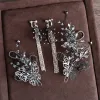 Vintage / Retro Baroque Black Bridal Jewelry 2019 Metal Butterfly Tiara Headpieces Tassel Earrings Beading Accessories