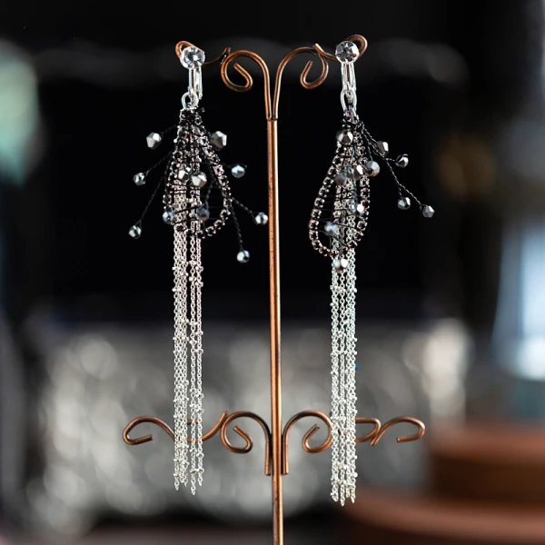 Vintage / Retro Baroque Black Bridal Jewelry 2019 Metal Butterfly Tiara Headpieces Tassel Earrings Beading Accessories