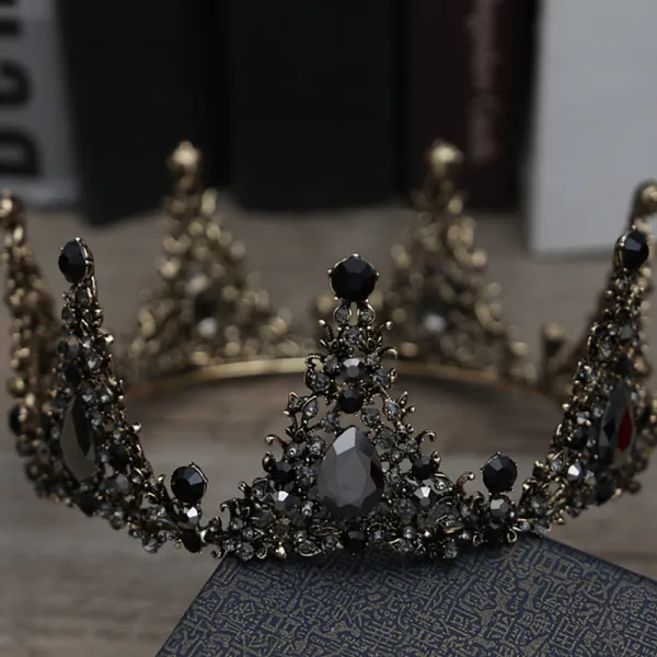 Vintage / Retro Baroque Black Bridal Jewelry 2019 Metal Tiara Tassel Earrings Rhinestone Wedding Accessories