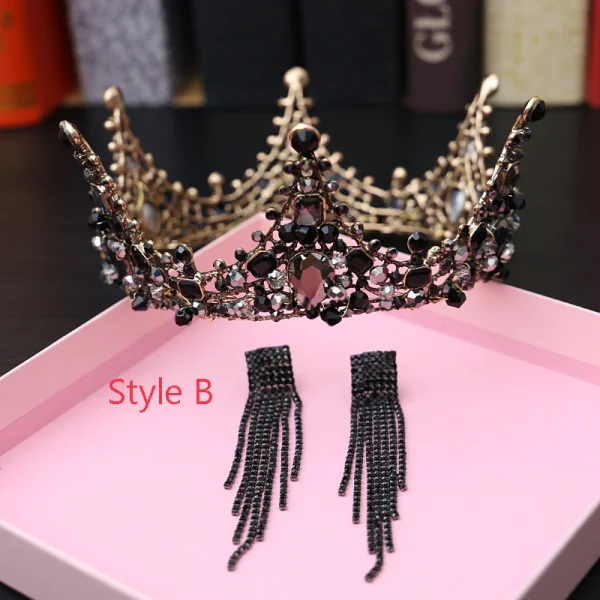 Vintage Barokowy Czarne Biżuteria Ślubna 2019 Metal Tiara Kutas Kolczyki Rhinestone Ślub Akcesoria