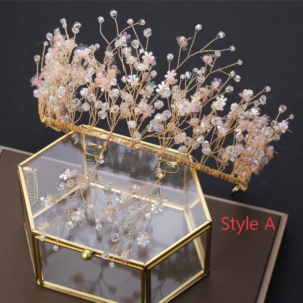 Charming Gold Bridal Jewelry 2019 Metal Crystal Sequins Tiara Earrings Wedding Accessories