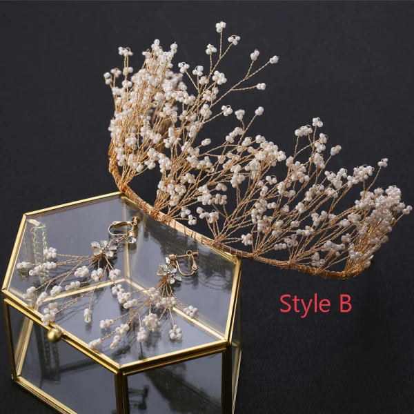 Charming Gold Bridal Jewelry 2019 Metal Crystal Sequins Tiara Earrings Wedding Accessories